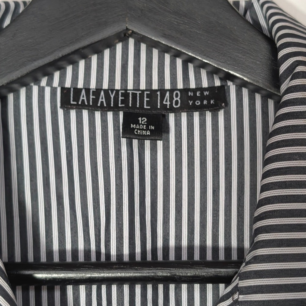 Lafayette 148 New York Striped‎ Button Front Shirt Women's 12 Cotton - Picture 3 of 7